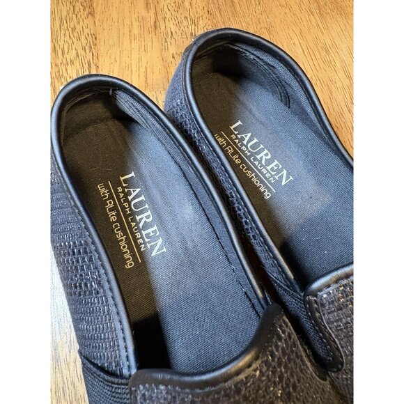 LAUREN RALPH LAUREN Jinny Black Slip On Sneakers Faux Straw Casual Preppy Size 6 - Picture 6 of 6